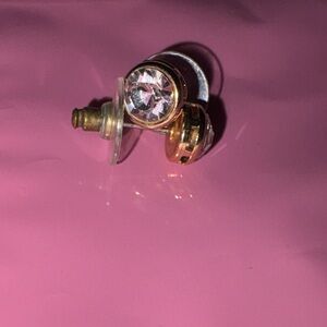 Gold Stud Earrings with Clear Gem